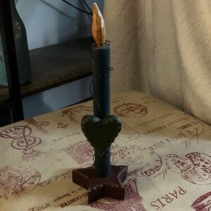 Wood Taper Candle Primitive Barn Decor Rustic Candle Flame Heart Star